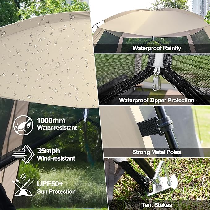 12' X 12' Screen House Room - Camping Screen Tent 8-10 Person&Instant UV Resistant Sun Shelter,Easy