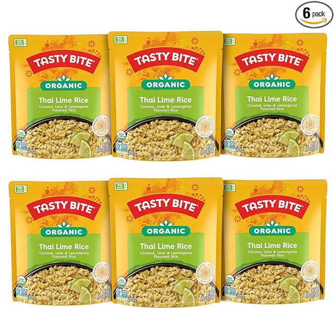Tasty Bite Organic Thai Lime Rice, 8.8 Ounce, Pack of 6, Ready to Eat, Microwavable, Vegan