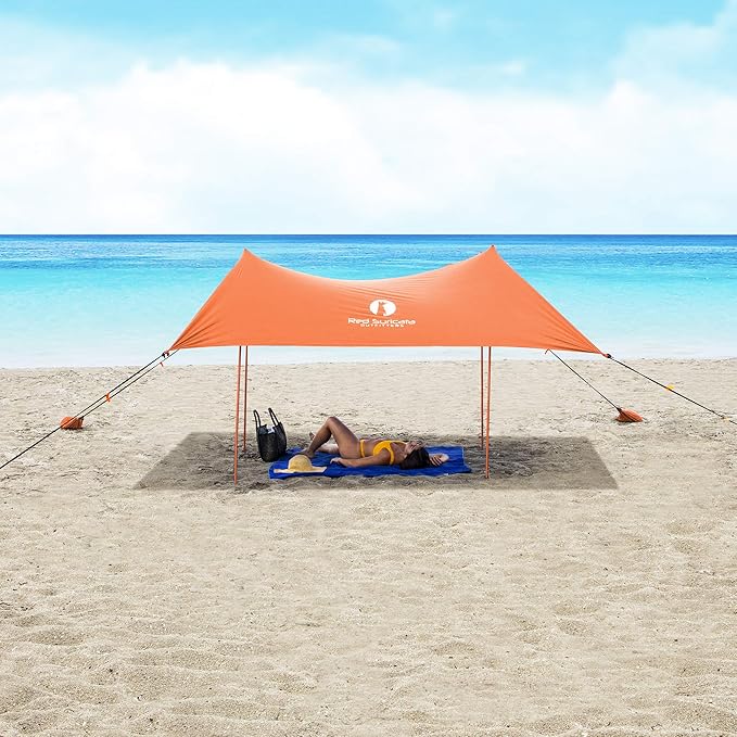 Red Suricata Family Beach Tent & Canopy, UPF50 Sun Shade, 4 Aluminum Poles, Sand Shovel, Medium