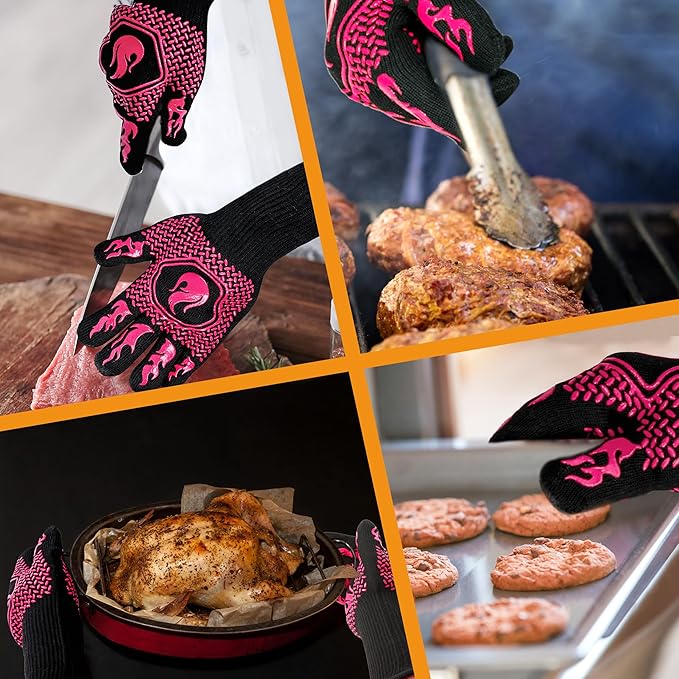 BBQ Fireproof Gloves, Grill Cut-Resistant Gloves 1472°F Heat Resistant Gloves, Non-Slip Silicone