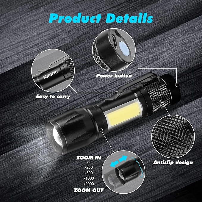 KunHe USB Rechargeable Mini Small LED Flashlights Bulk Camping Lantern Flashlight Bright High