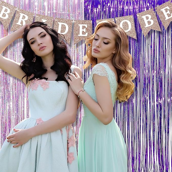 BRAVESHINE 1 Purple 1 Pink Streamers Party Photo Backdrop - 3.2 ft x 8.2 ft Metallic Tinsel Foil