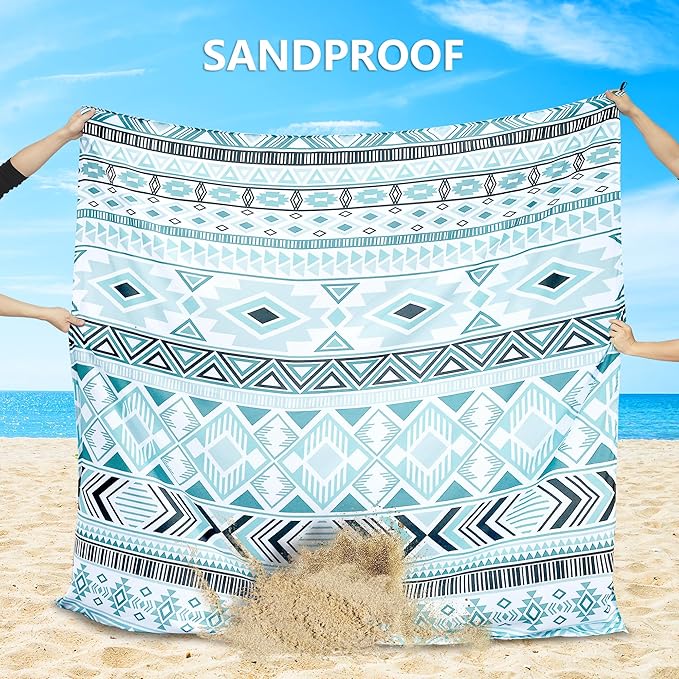 Beach Blanket Waterproof Sandproof Beach Mat 79" X 83"/10'x9'for 2-8 Adults Quick Drying Outdoor