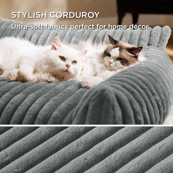 Bedsure Cute Cat Couch for Pets - Fluffy Cat Sofa with Premium Soft Corduroy Fleece, Fuzzy Pet