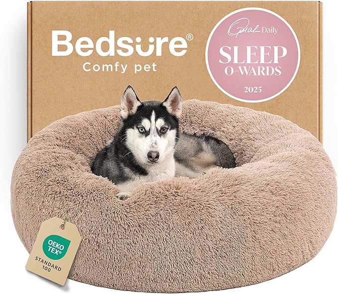 Bedsure Calming Dog Beds Large Sized Dog - Donut Washable Large Pet Bed, 36 inches Anti-Slip Round