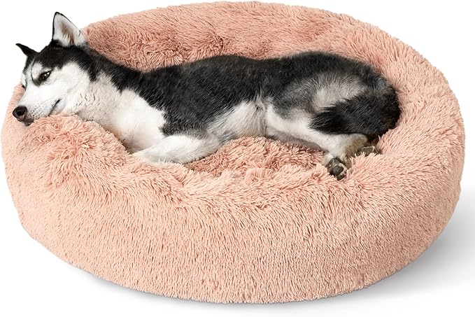 Bedsure Calming Dog Bed for Large Dogs - Donut Washable Large Pet Bed, 36 inches Anti-Slip Round
