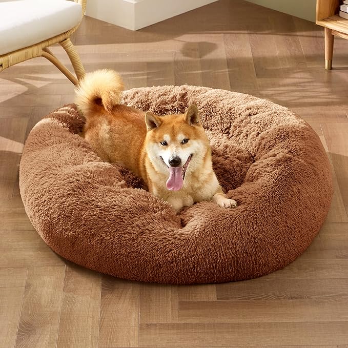 Bedsure Calming Dog Bed for Medium Dogs - Donut Washable Medium Pet Bed, 30 inches Anti-Slip Round