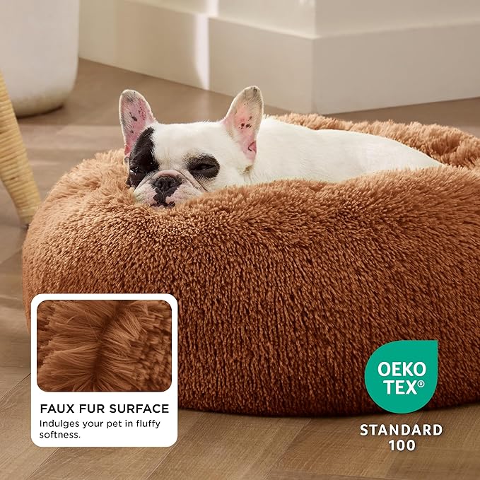 Bedsure Calming Dog Bed for Small Dogs - Donut Washable Small Pet Bed, 23 inches Anti-Slip Round