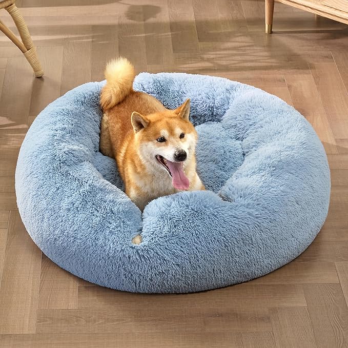 Bedsure Calming Dog Bed for Medium Dogs - Donut Washable Medium Pet Bed, Anti-Slip Round Fluffy