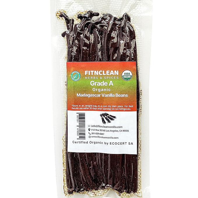 20 Madagascar Organic Vanilla Beans Grade A. Certified USDA Organic. ~6" by FITNCLEAN VANILLA for
