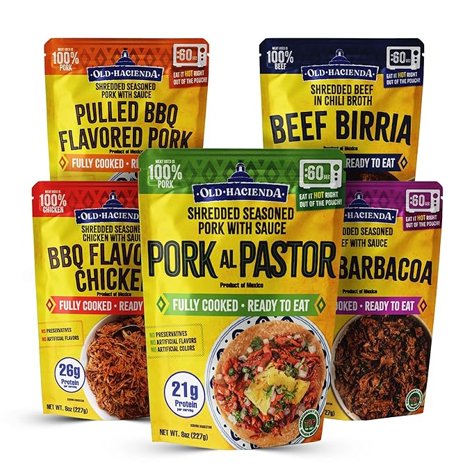 Old Hacienda 5-Pack Variety | Beef Barbacoa, Beef Birria, Pork al Pastor, BBQ Flavored Chicken &