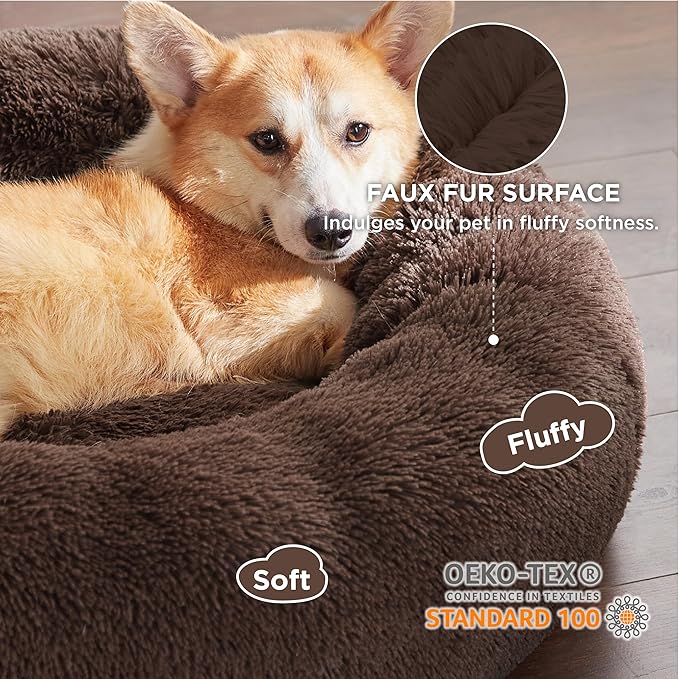 Bedsure Calming Dog Bed for Medium Dogs - Donut Washable Medium Pet Bed, 30 inches Anti-Slip Round