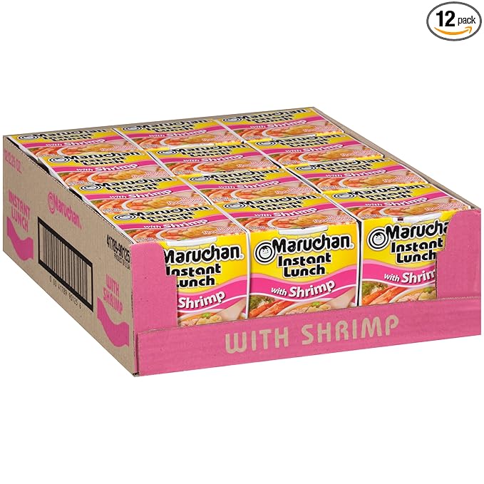 Maruchan Instant Lunch Shrimp, Ramen Noodle Soup, Microwaveable Meal, 2.25 Oz, 12 Count
