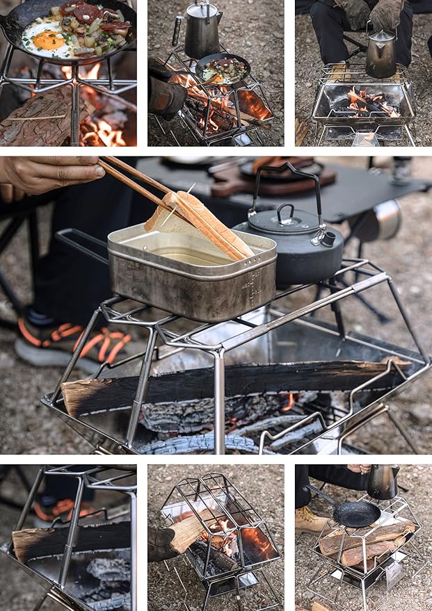 CAMPINGMOON Collapsable Cooking Stand Trivat Stainless Steel for Campfire Open Fire Camping Outdoor
