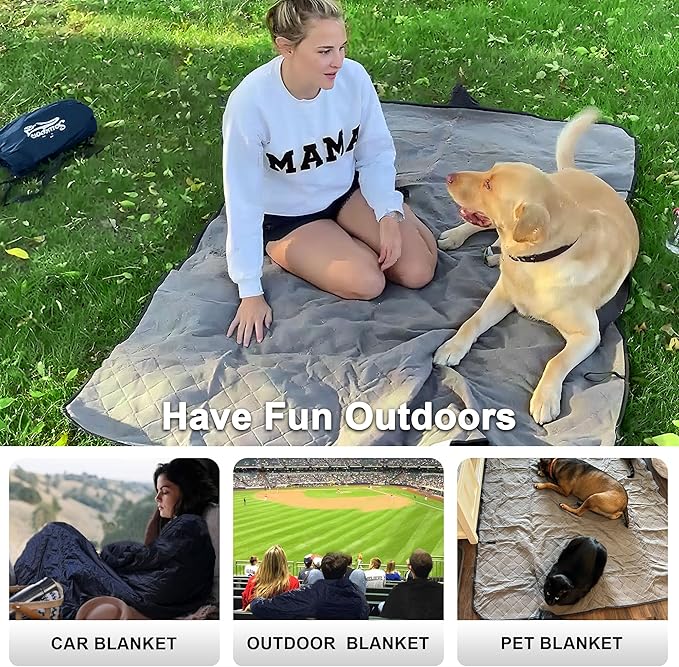 Waterproof Outdoor Blanket 92”X 60” Packable, Stadium Blankets for Camping with Quilted Fleece