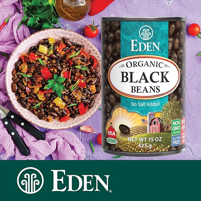 Eden Organic Black Beans, 15 oz Can (12-Pack Case), No Salt Added, Non-GMO, U.S Grown, Heat and