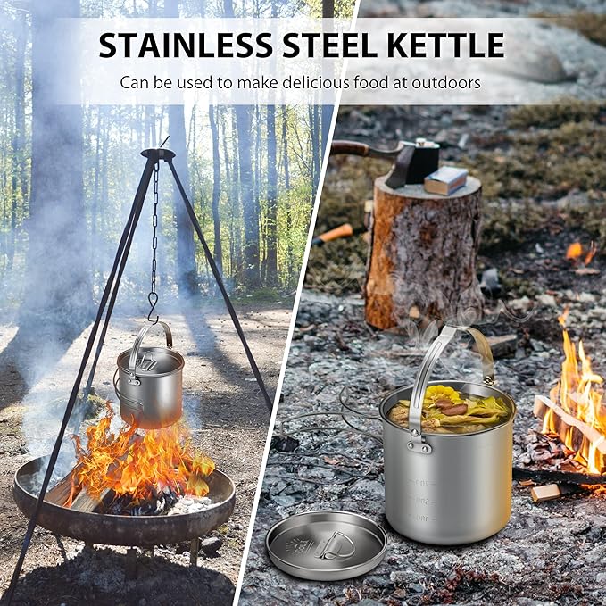 Lixada 5PCS Camping Cookware Set Stainless Steel 1.2L Camping Pot with 2 Cups & 2 Bowls