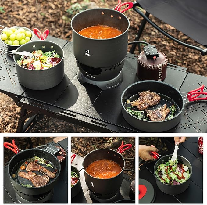 Alocs Camping Cookware Set Camping Gear, Compact Camping Pots and Pans Set, Durable Hard Alumina