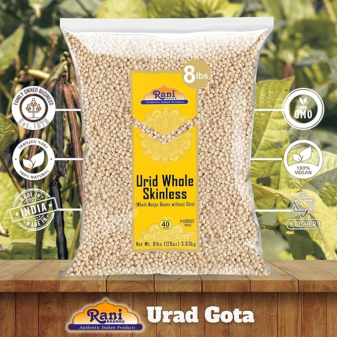 Rani Urid/Urad Gota White (Matpe Beans Skinless) Indian Lentils 128oz (8lbs) 3.63kg Bulk ~ All