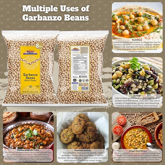 Rani Garbanzo Beans (Kabuli Chana) 128oz (8lbs) 3.63kg Bulk ~ All Natural | Vegan | Gluten Friendly