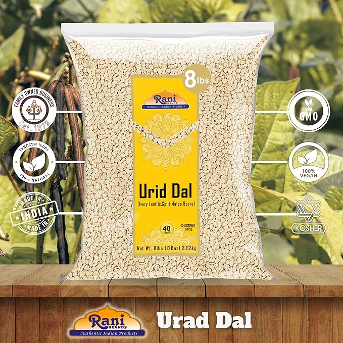 Rani Urid/Urad Dal (Split Matpe Beans Skinless) Indian Lentils 128oz (8lbs) 3.63kg Bulk ~ All