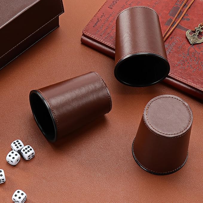 5X Dice Cup Set, PU Leather Dice Shaker Cups with 30 Dices for Bar Party Yahtzee Farkle Dice Games