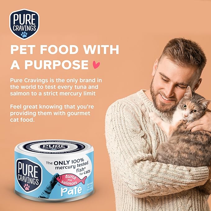 Pure Cravings Tuna and Salmon Pate, Canned Wet Cat Food, 100% Mercury-Tested, Moist Can Fish