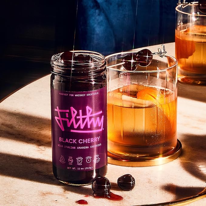 Filthy Cocktail Amarena Black Cherries, Premium Cocktail Garnish, All Natural Wild Italian Amarena