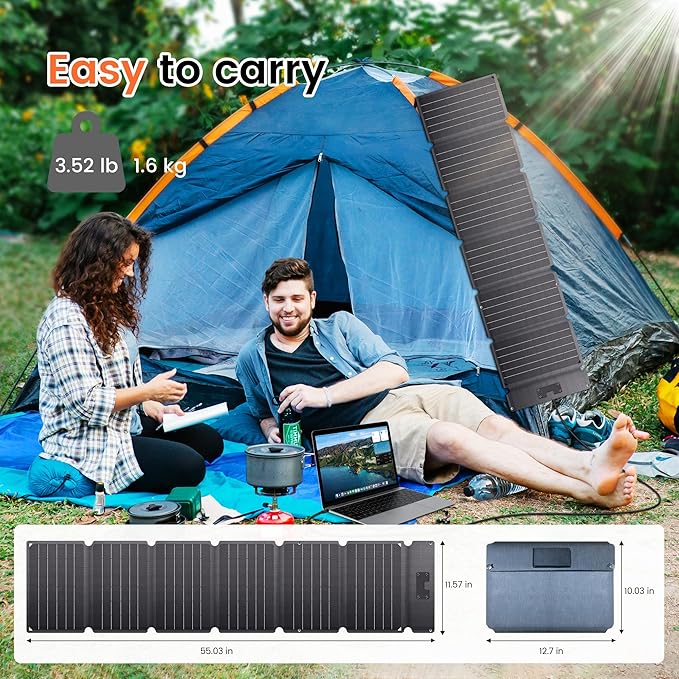 54W Portable Solar Panel - Foldable Solar Charger for Power Bank Phone Laptop for Camping Hiking RV