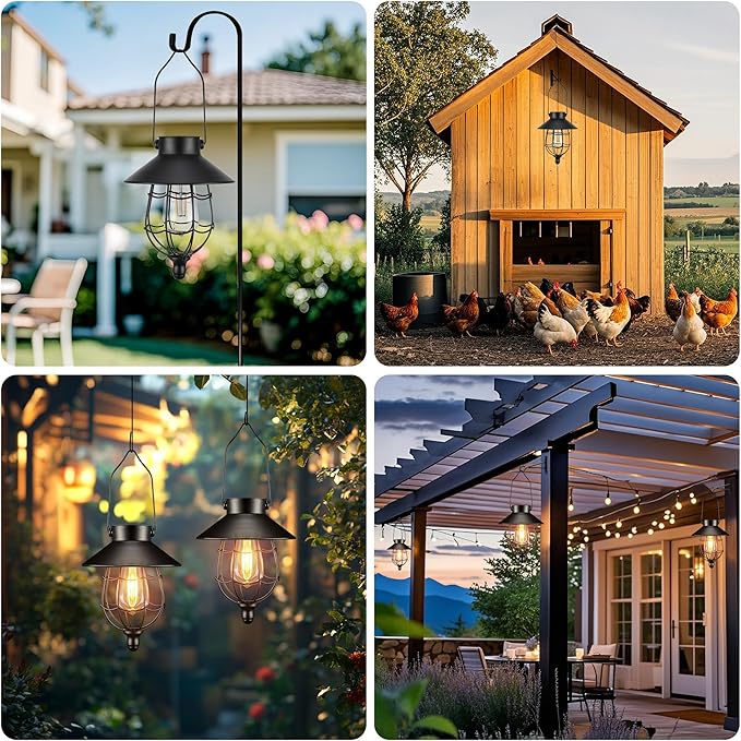 Solar Lanterns Outdoor Hanging Metal Vintage Lantern Warm White Solar Lights lamp Waterproof Edison