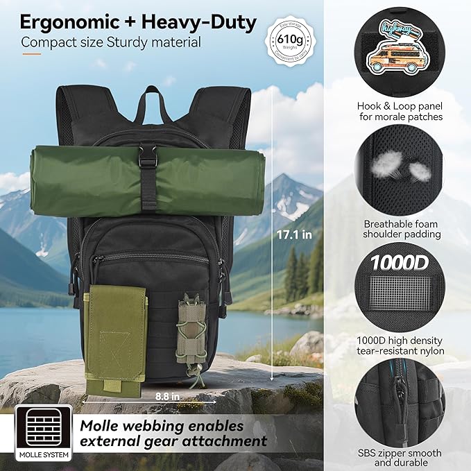 MARCHWAY Tactical Molle Hydration Pack with 2.5L TPU Water Bladder, Low-Profile Organized Military