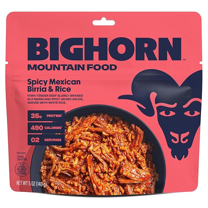 BIGHORN Mountain Food Spicy Mexican Birria and Rice - contains 6 packs | 12 servings | 210g Protein