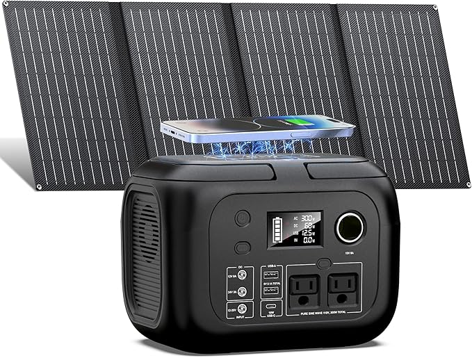 Solar Powered Generator 300W Peak/70400mAh, 260Wh Portable Power Station with Panels 40W Included