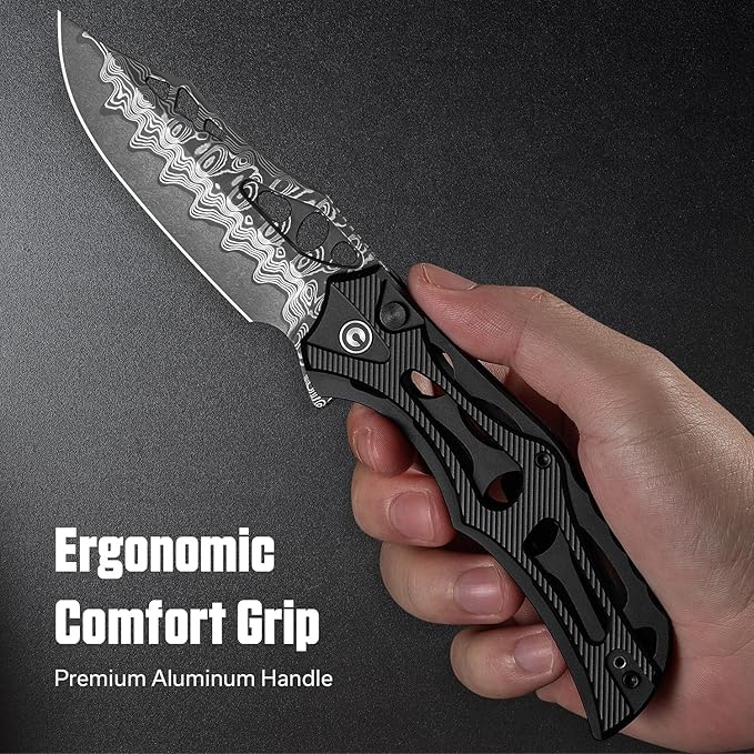 CIVIVI Biophase Pocket Folding Knife for Men, 3.48" Damascus Blade Aluminum Handle, Lightweight