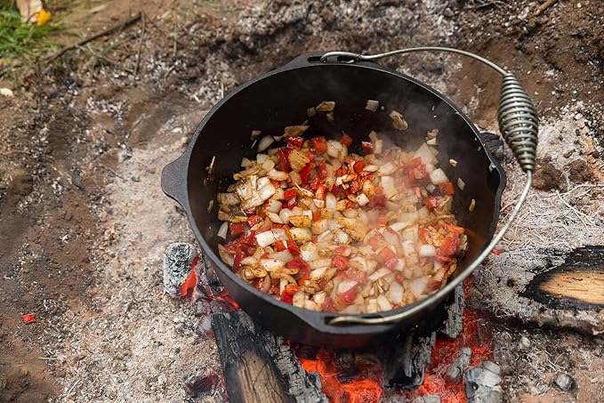 Pre-Seasoned Cast Iron Camp Dutch Oven, 4.1 qt, including Lid Lifter, Lid Stand and Silicone Handle