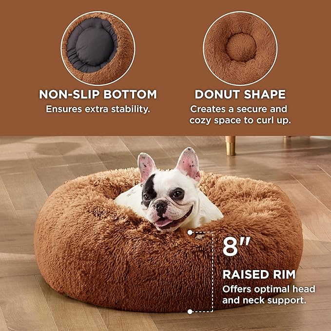 Bedsure Calming Dog Bed for Small Dogs - Donut Washable Small Pet Bed, 23 inches Anti-Slip Round