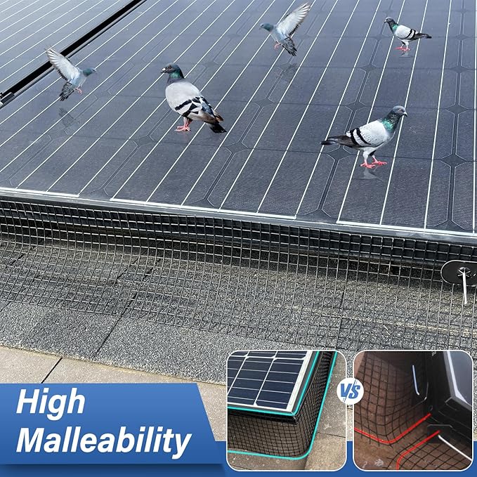 Solar Panel Bird Guard,8in x 100ft Critter Guard Galvanized PVC Coated Mesh Roll Kit,Black Pigeon