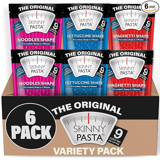 SKINNY PASTA Variety Pack - Healthy Konjac Shirataki Noodles, Low Carb Keto Pasta, Gluten Free, 6