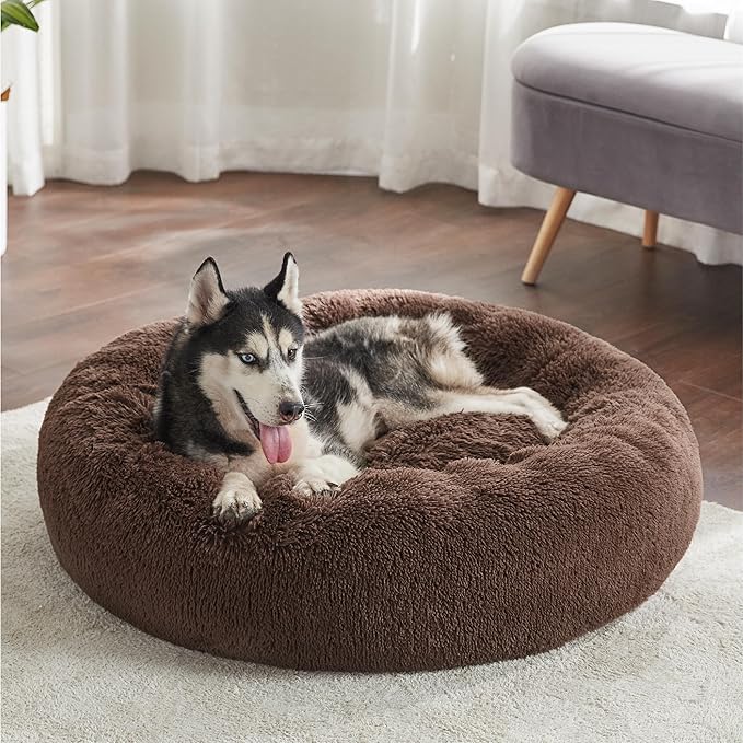 Bedsure Calming Dog Bed for Large Dogs - Donut Washable Large Pet Bed, 36 inches Anti-Slip Round