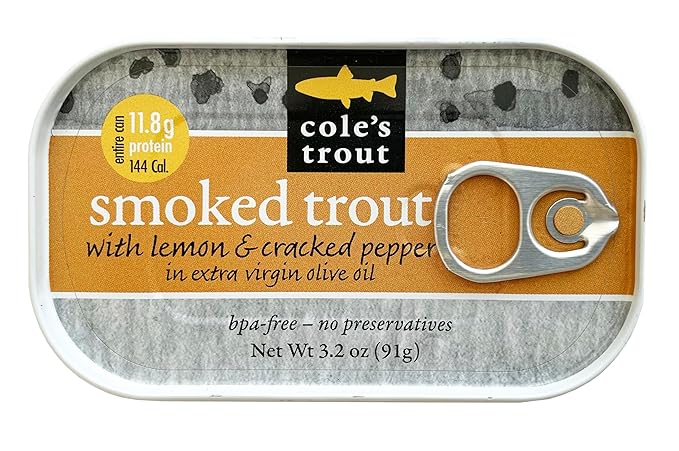 COLE?™S - Smoked Trout Fillet with Lemon & Cracked Pepper | 3.2oz Hand-Packed Canned Fish | High in