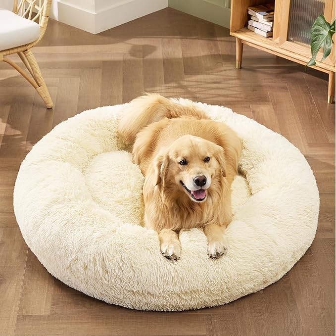 Bedsure Calming Dog Bed for Extra Large Dogs - Donut Washable Large Pet Bed, Anti-Slip Round Fluffy