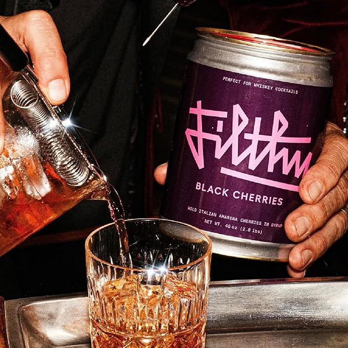 Filthy Cocktail Amarena Black Cherries, Premium Cocktail Garnish, All Natural Wild Italian Amarena
