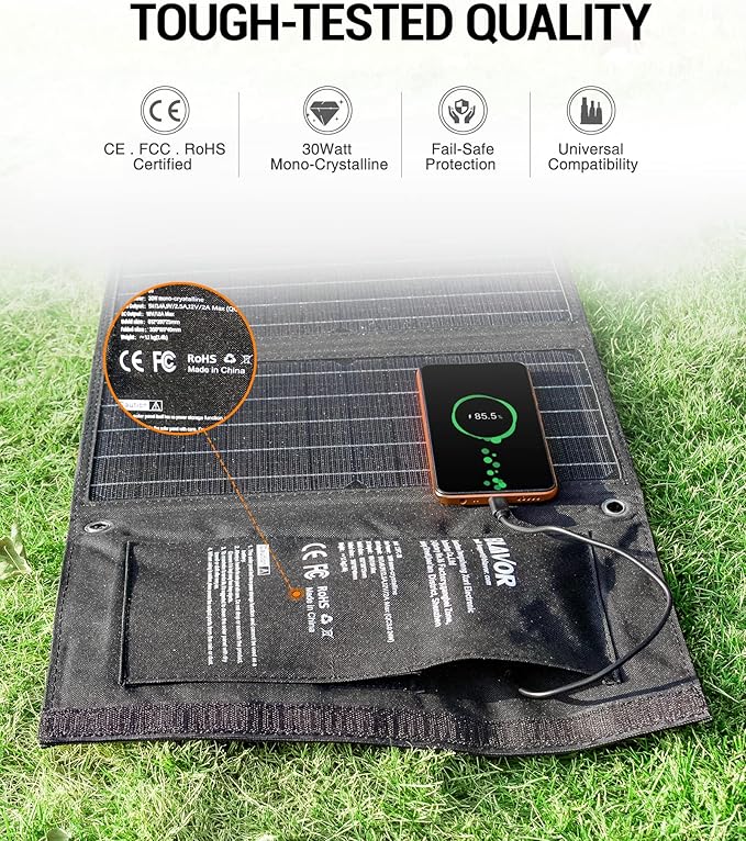 BLAVOR 30W Solar Charger USB-A QC3.0 24W USB-C DC 30W Outputs, Foldable Solar Panel for Camping