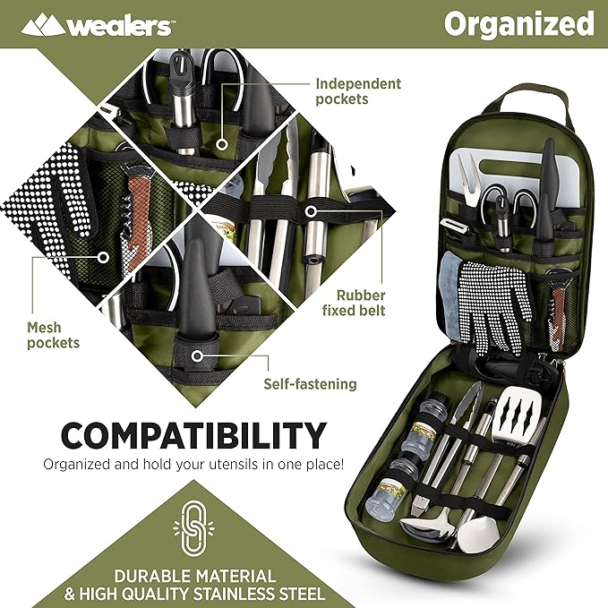 Camp Kitchen Cooking Utensil Set Travel Organizer Grill Accessories Portable Compact Gear for