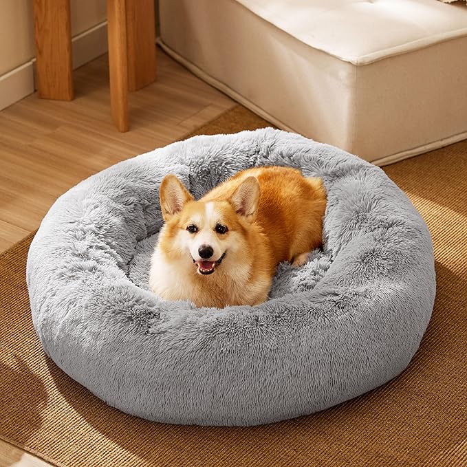 Bedsure Calming Dog Bed for Medium Dogs - Donut Washable Medium Pet Bed, 30 inches Anti-Slip Round