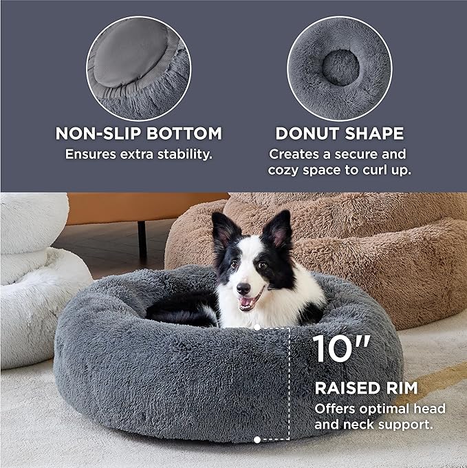 Bedsure Calming Dog Bed for Large Dogs - Donut Washable Large Pet Bed, 36 inches Anti-Slip Round