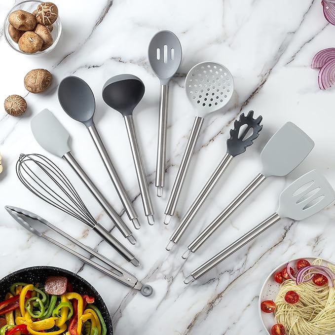 COOK WITH COLOR Silicone Cooking Utensils, Kitchen Utensil Set, Easy to Clean Silicone Kitchen