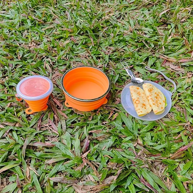 Mess Kit for Camping Silicone Collapsible Bowl Collapsible Cup and Stainless Steel Spoon for