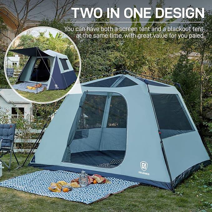 EVER ADVANCED Blackout Design 6 Person Camping Tent, Instant Cabin Tent for Family with Vestibule