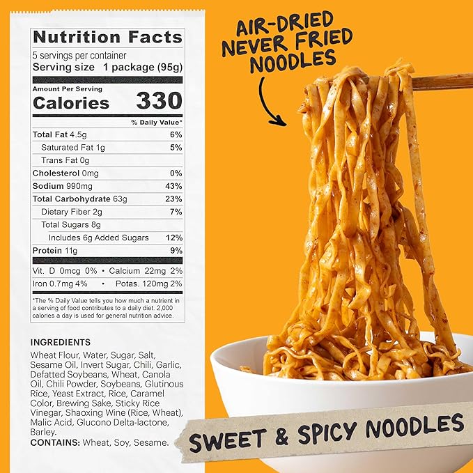 Momofuku Sweet & Spicy Ramen Noodles by David Chang, 5 Count (Pack of 1) Air-Dried Vegan Instant